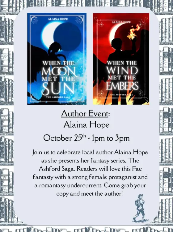 Flyer: Author Event - Alaina Hope — The Peddler's Pack Book Co., Sun, Oct 25