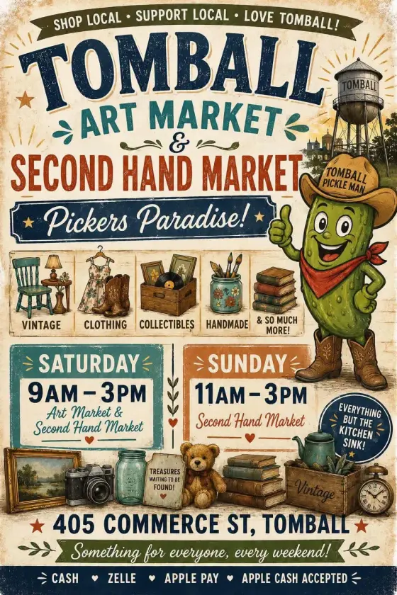 Flyer: Tomball Second Hand Market — Tomball Art Market, Sun, Oct 25