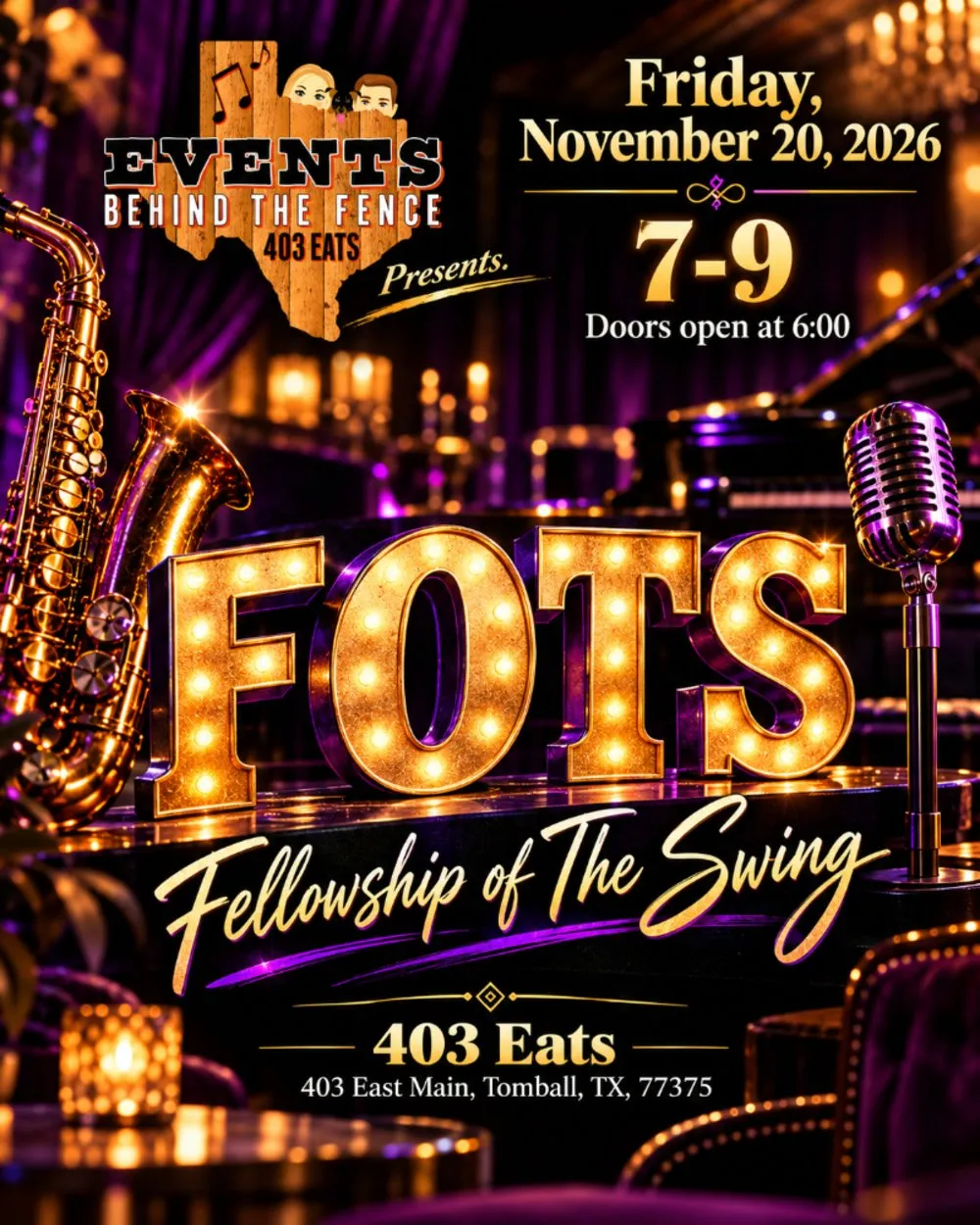 Flyer for Fellowship of the Swing FREE COMMUNITY EVENT
