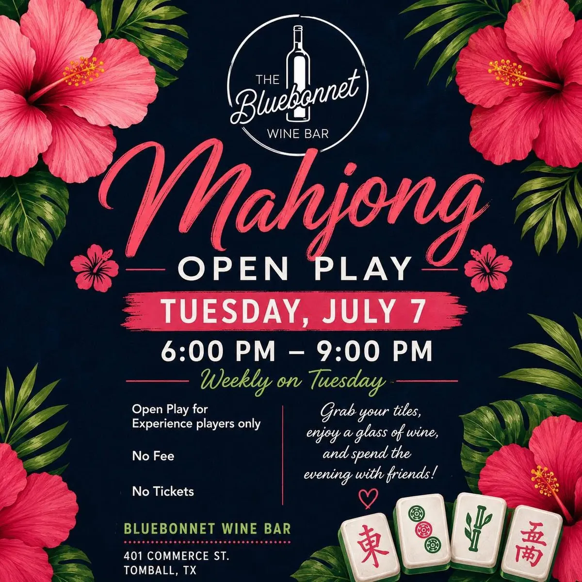 Flyer for Tuesday Mahjong Night