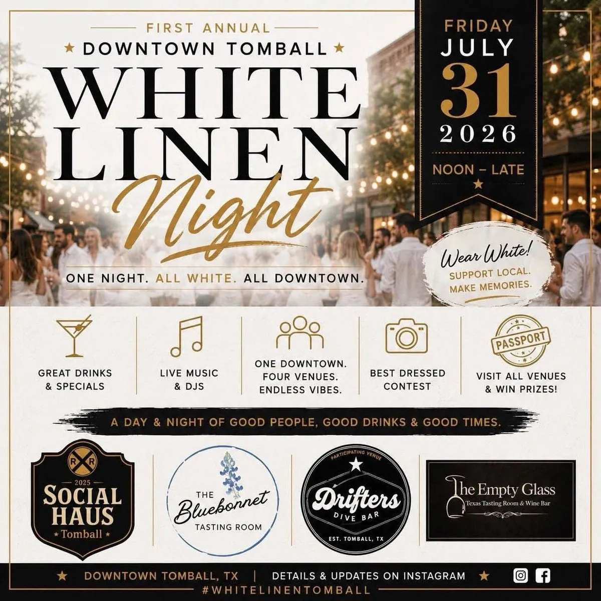 Flyer for First Annual Downtown Tomball White Linen Night