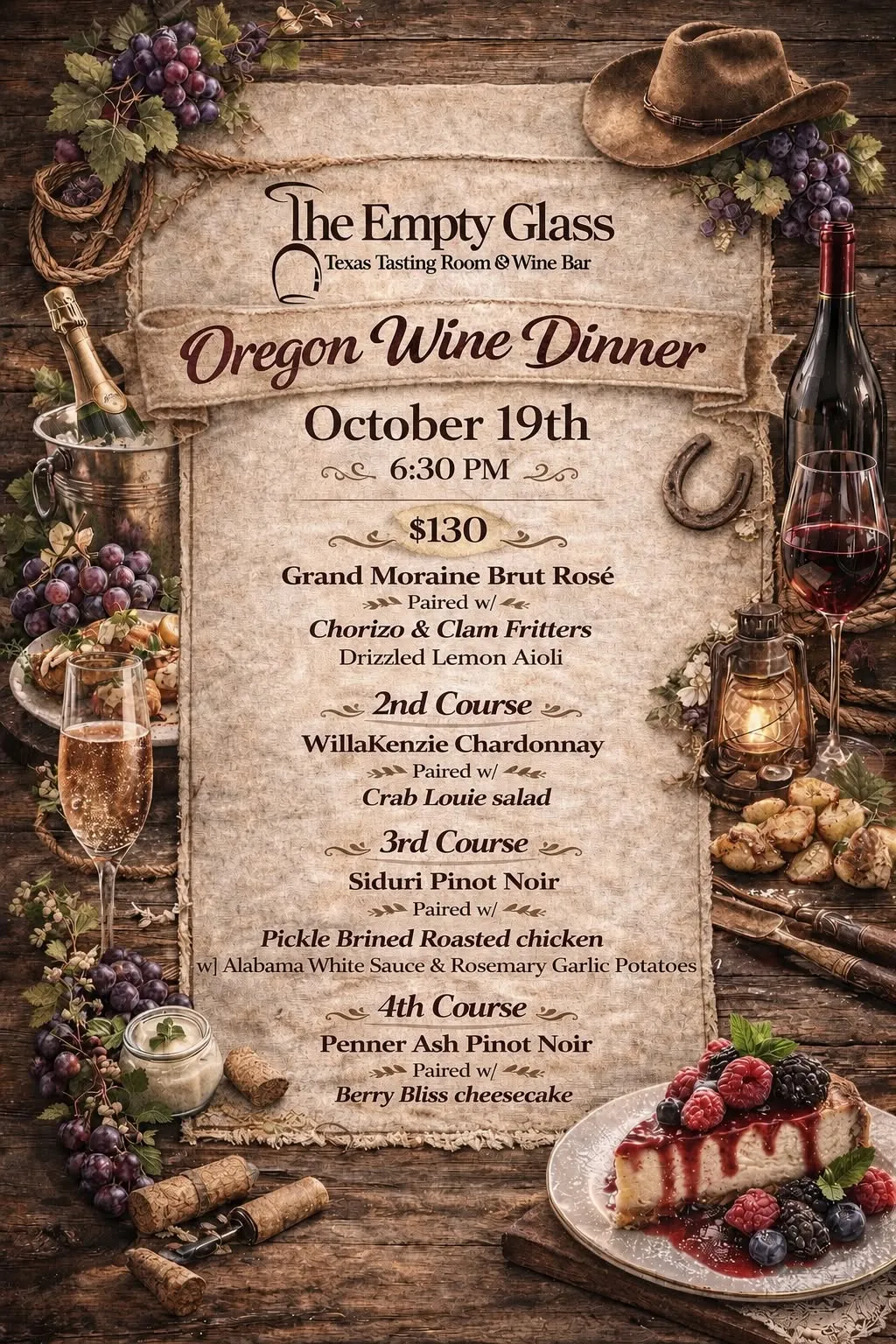 Flyer for Oregon Wine Dinner