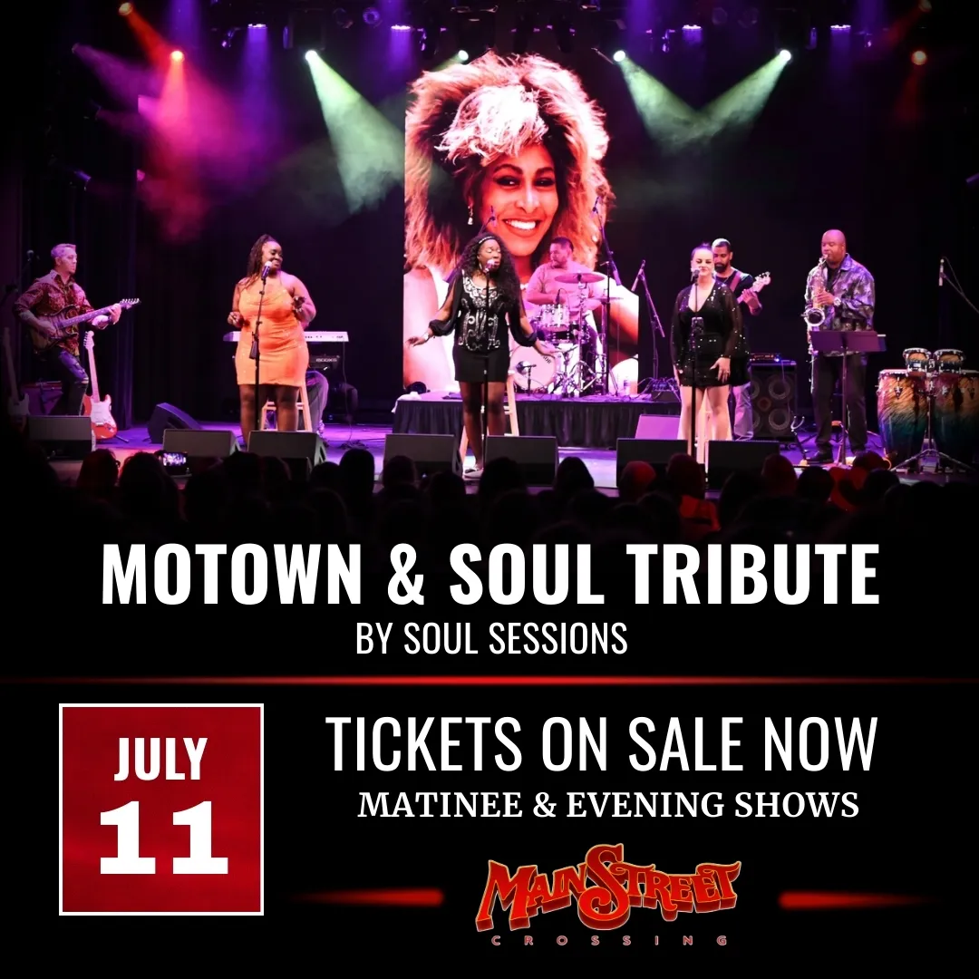 Flyer for MOTOWN & SOUL TRIBUTE BY SOUL SESSIONS BAND (Songs by Smokey Robinson, Stevie Wonder, Aretha Franklin, Earth, Wind & Fire, Bruno Mars…and more! (Evening)
