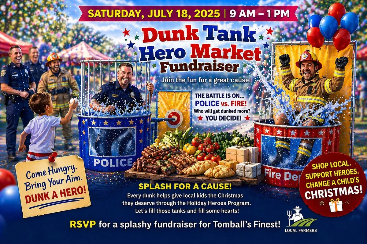 Flyer for Dunk Tank Hero Market Fundraiser